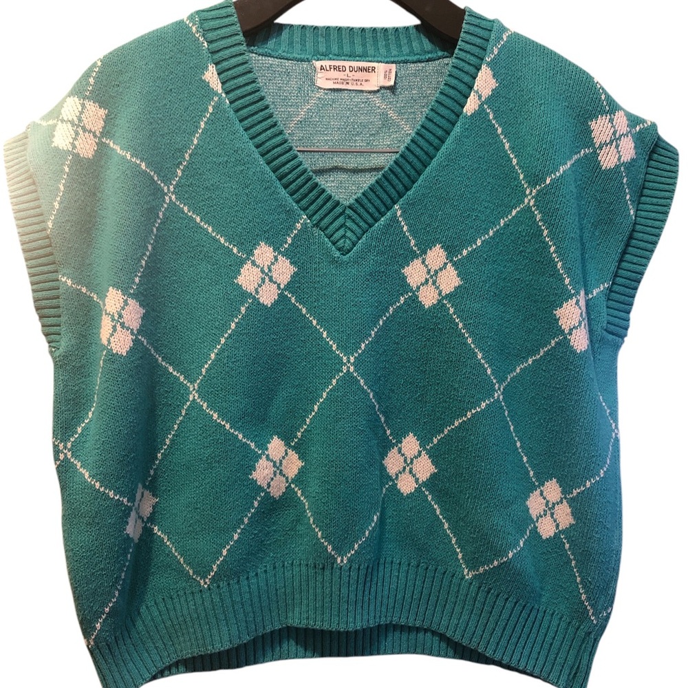 Alfred Dunner Teal Argyle Women's Sweater Vest